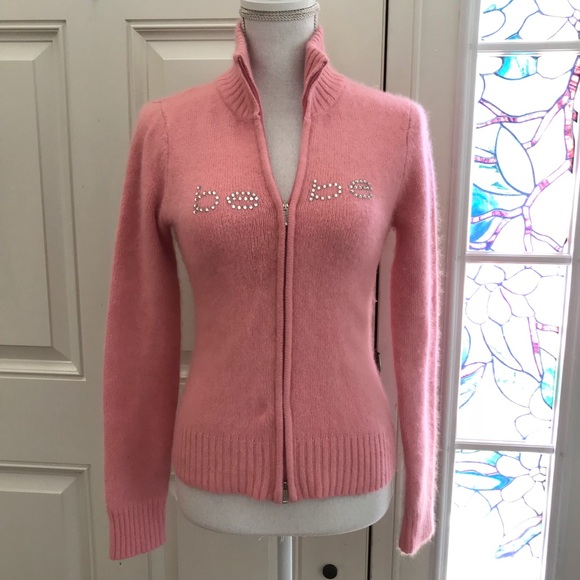 Bebe Angora Blend Pink Sweater Crystal 